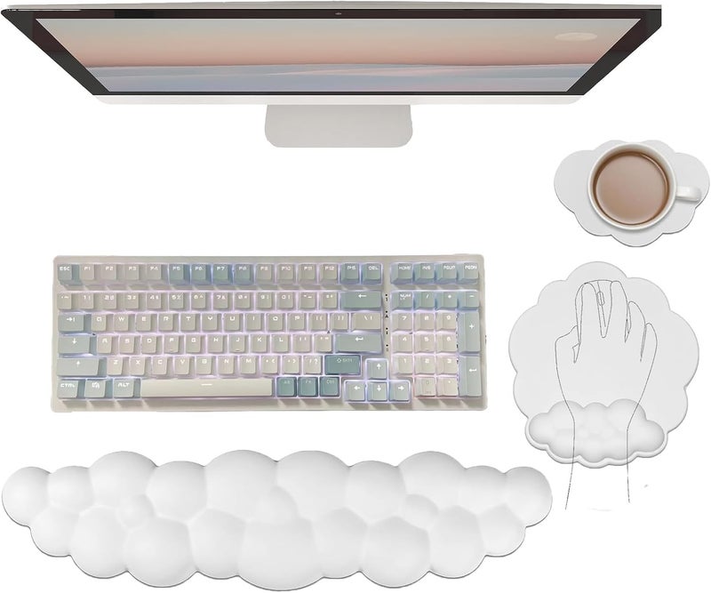 WFCYGL Cloud Wrist Rest Keyboard Cute Cloud Mouse Pad with Wrist Rest for Keyboard and Mouse Leather Cloud Wrist Pad Non-Slip Wrist Support for Computer Gaming Home Office Desk Decor Relief Pain White - Image 1